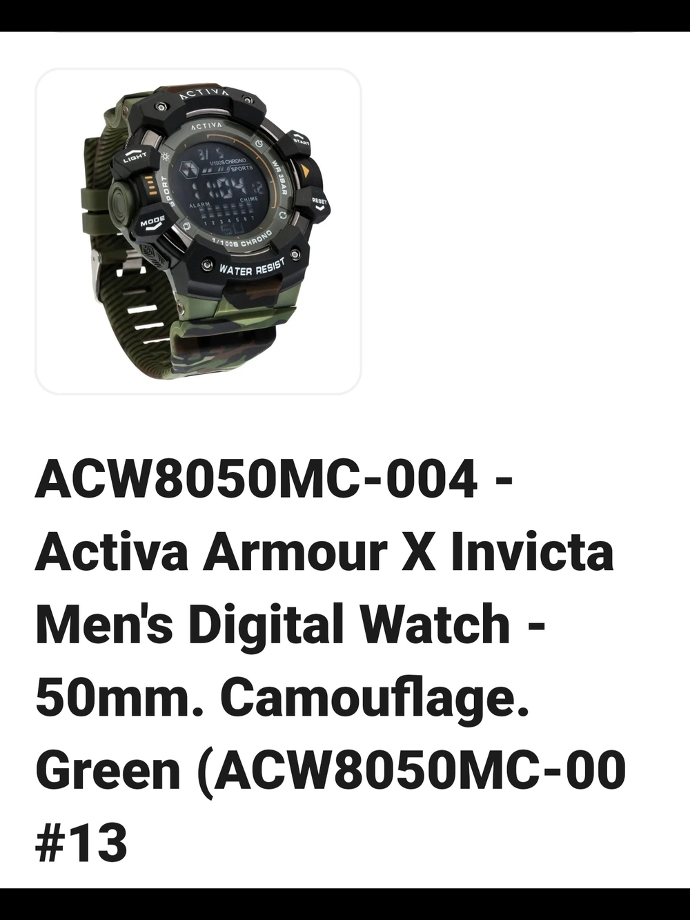Invicta Activa Armour X Digital Watch - Camouflage Green & Black